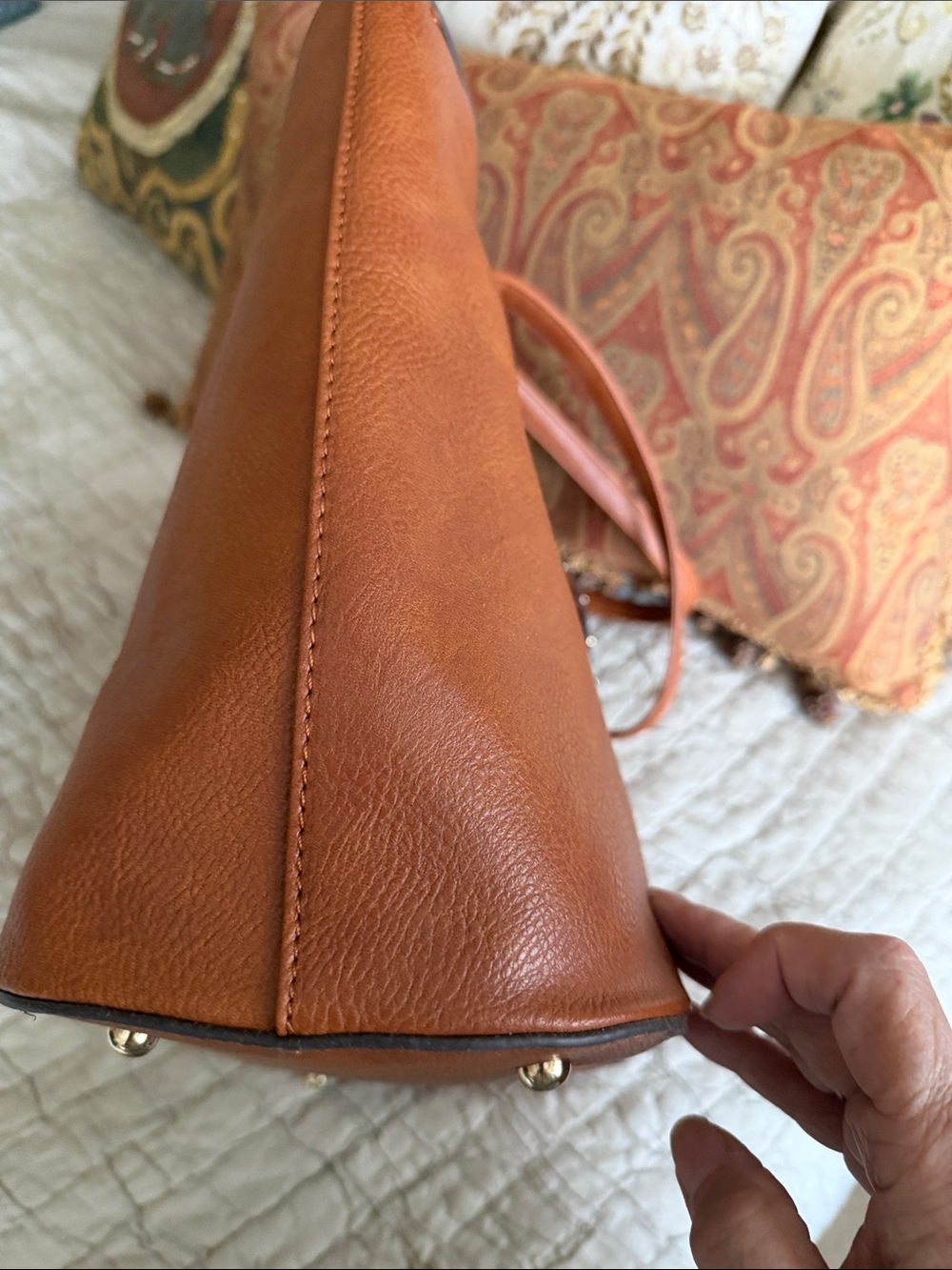 Darcy Marks London Brown tan cognac vegan approved LeatherTote straps 10 1/2” - Picture 10 of 17